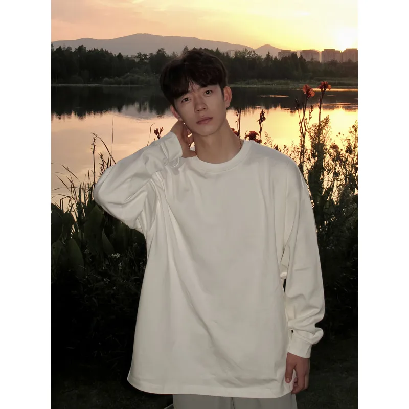 2024 Men's long-sleeved T-shirt, high quality 260 grams of heavy cotton fabric, long wear without deformation, breathable sweat