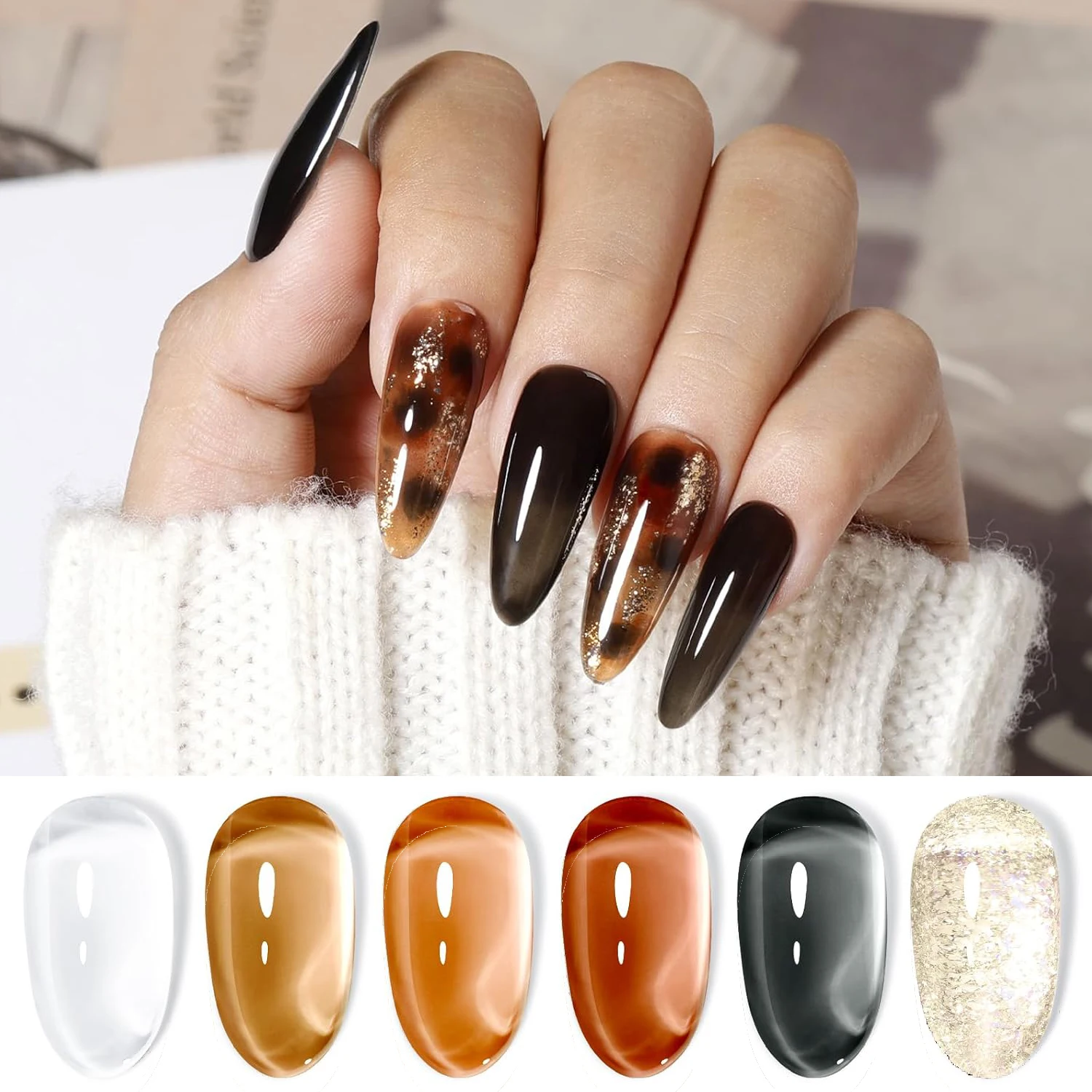 

Набор гель-лаков GELLEN Amber Tortoise Shell Jelly Gel, 6 цветов, для дизайна ногтей, DIY маникюр, смываемый, без липкого слоя, тренд весна-лето