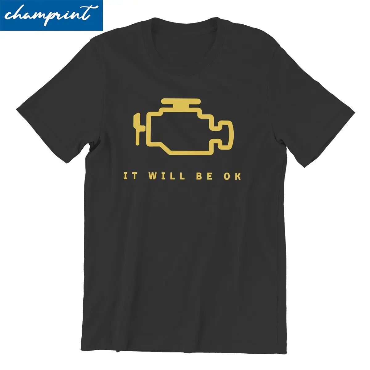 Mechanic Auto Repair Check Engine Light T Shirt for Men Cotton Funny T-Shirts Round Collar Tees Short Sleeve Tops Big Size
