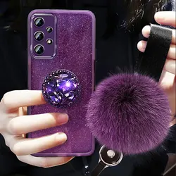A 53 5G Glitter fur Ball Case,For Samsung galaxy A53 A33 A73 A52S A72 Case Luxury Holder Cover M13 A52 Lanyard Shockproof Coque