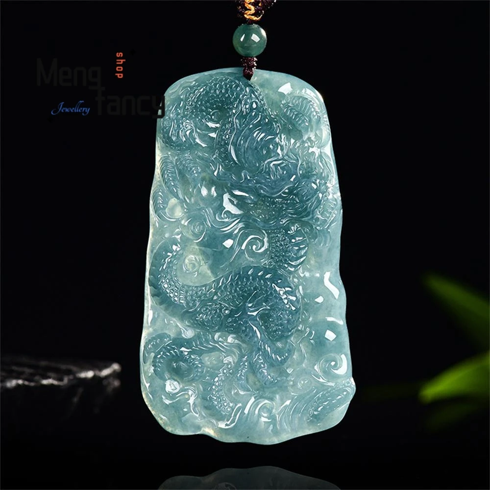 

Натуральный жадеит класса А, синяя вода, мощный дракон, роуминг, четыре сезона, зодиак, ледяной тип, двусторонняя гравировка, модные украшения