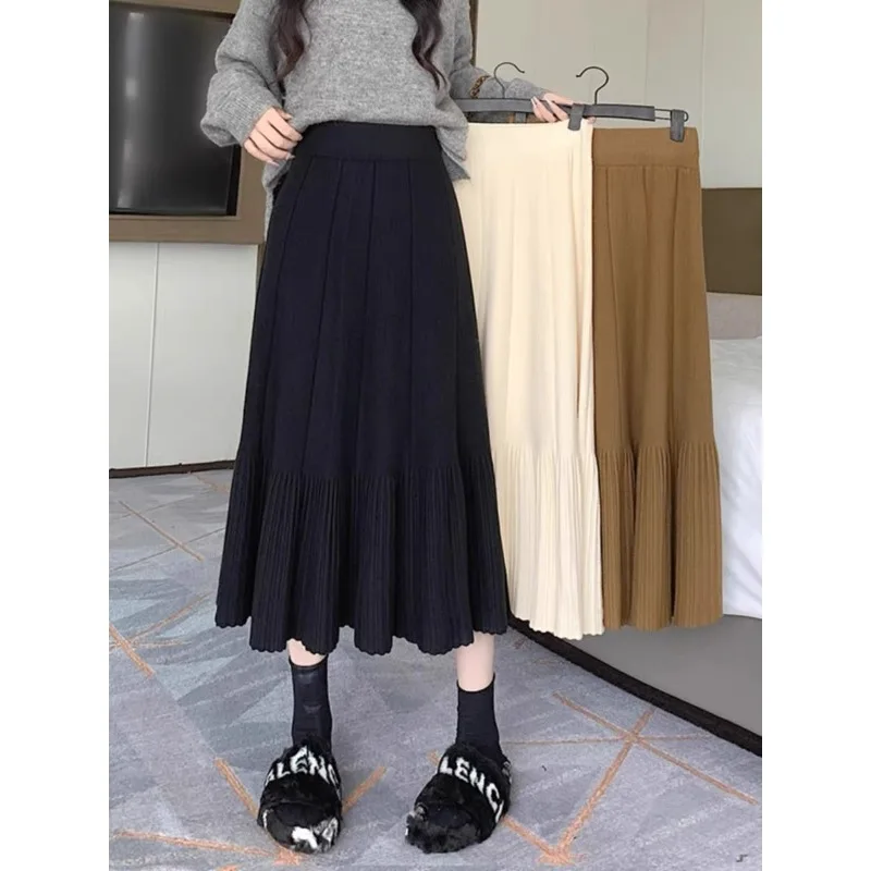 

Pleated A Line Women High Waist Girls Casual Cute Hotsweet Korean Korean Clothing Black Streetwear Folds Basics Fashion Skirts