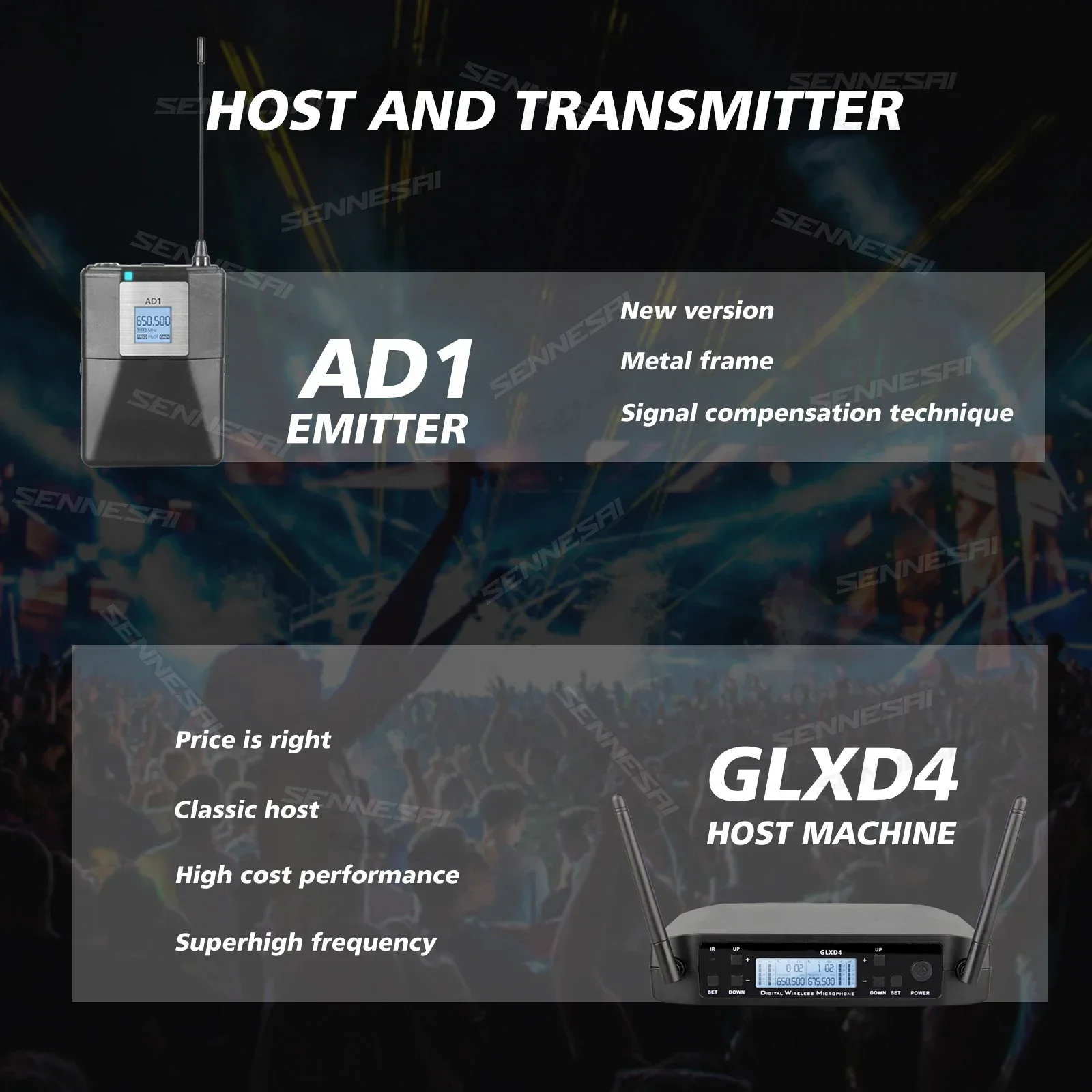 High Quality！ GLXD4 AD1 Professional Dual Wireless Headset Microphone，UHF Bodypack Mic Speech Party Meeting，600-699MHz 2 Channel