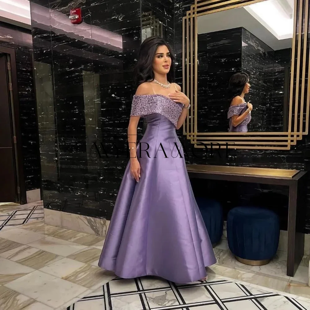 أزياء قبالة الكتف فساتين السهرة ألف خط الترتر مطرز زيبر فساتين حفلة موسيقية مخصصة فساتين سهرة