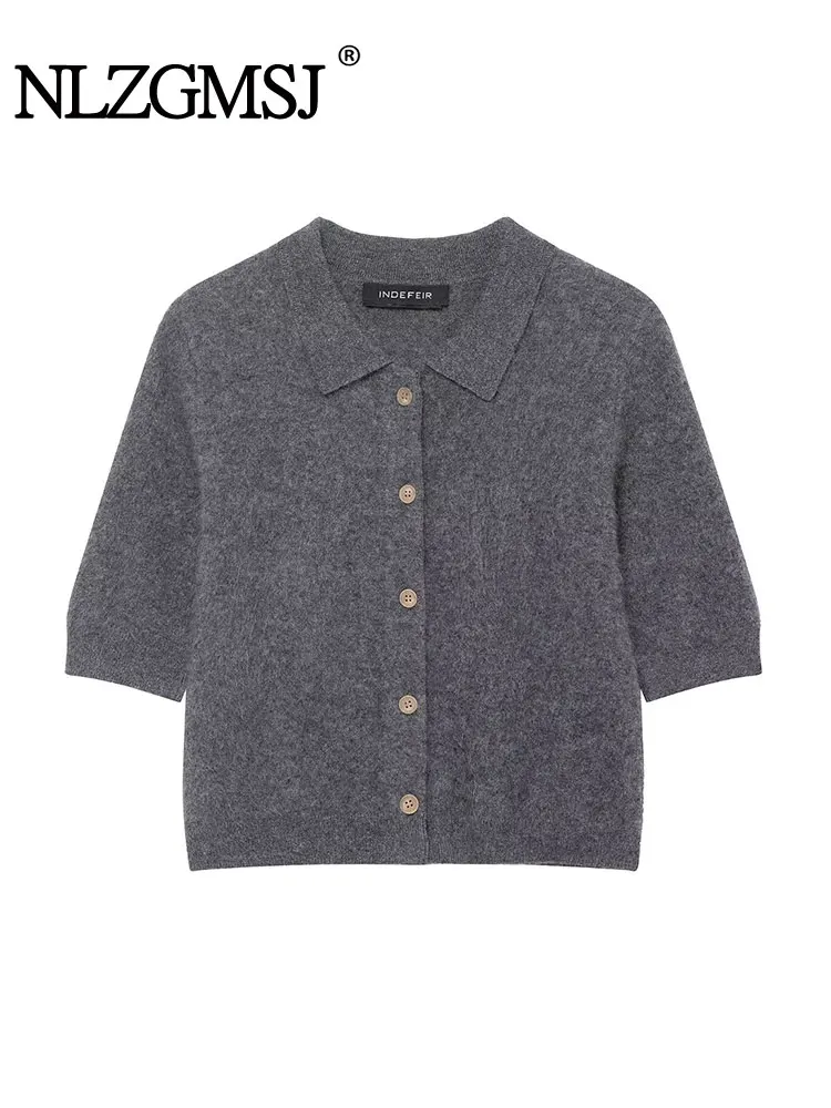 

NLZGMSJ Vintage Casual Chic Women Sweater Solid Single Breasted Short Sleeve Knitted Cardigans Fashion 2025 Autumn Tops