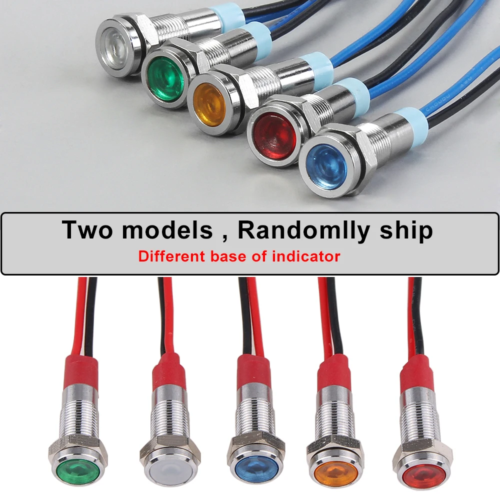 5PC 6mm Warning LED Metal Indicator Light Pilot Waterproof IP67 Signal Lamp 6V 12V 24V 220v With Wire Red Yellow Blue Green