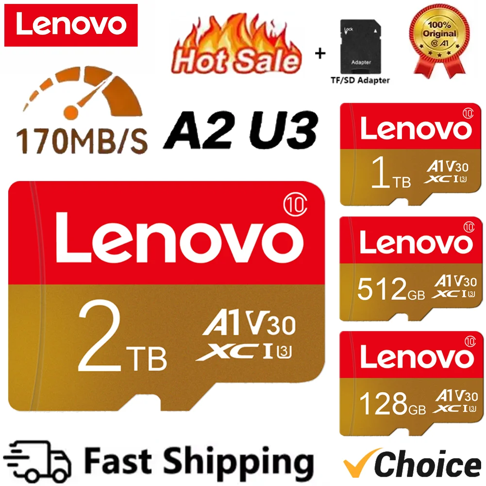 Lenovo 2TB SD Card A2 Class10 Mini Memory Cards 1TB  U3 V30 TF Flash Card 128GB For Nintendo Switch Games Phone Camera