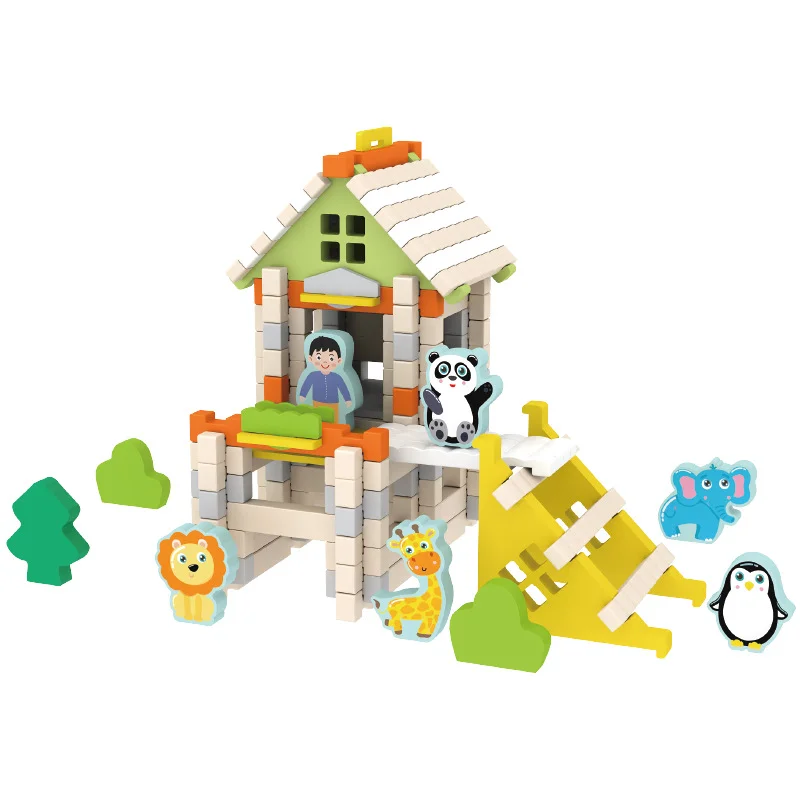 Zabawki z drewnianych klocków DIY Mały Architekt Zestaw do budowania małego domku Gra edukacyjna dla dzieci