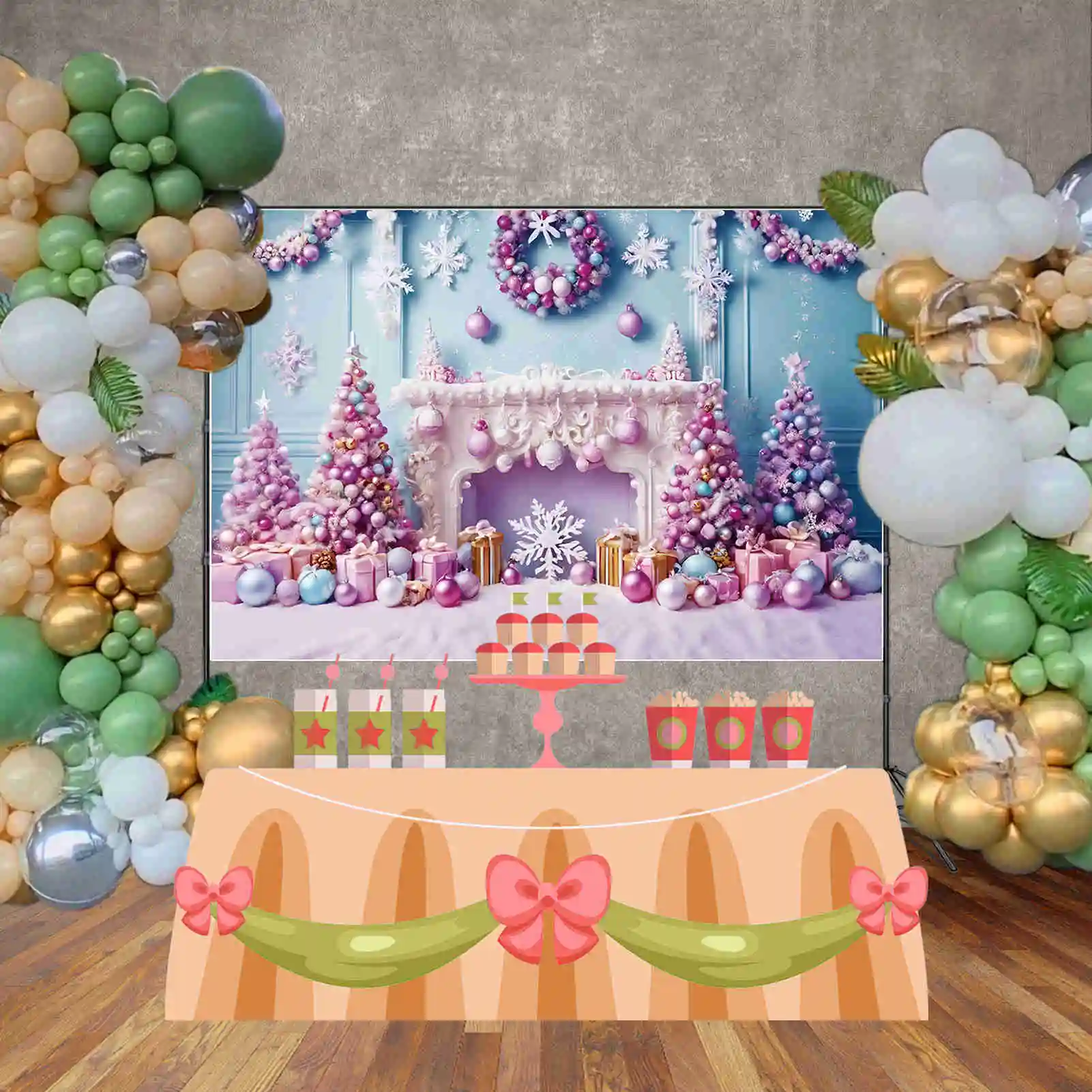 Maan. Qg Meisjes Kerstkerstbomen Achtergronden Western Indoor Bevroren Versierde Boom Achtergrond Feest Fotozone Accessoires