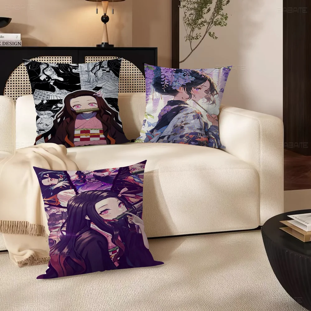 Demon Slayer Anime Figure Nezuko Kamado Pillow Cushion Cover Pillowcase Living Room Sofa Home Decor Customized