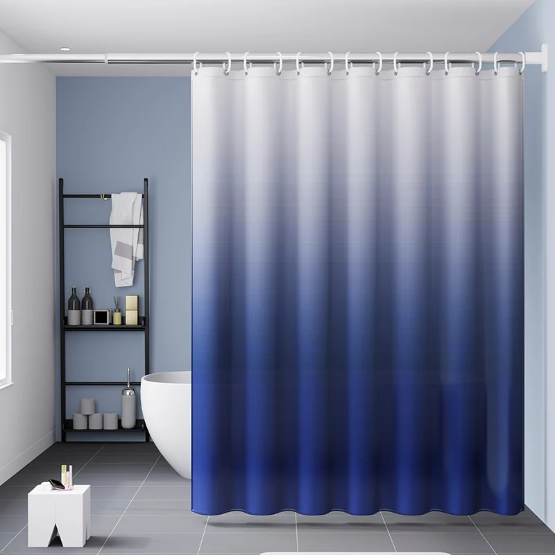 

Shower Curtains White To Blue Gradient Peva Fabric Waterproof Bathroom Curtain for Toilet with Hooks Dry-wet Separation 200cm