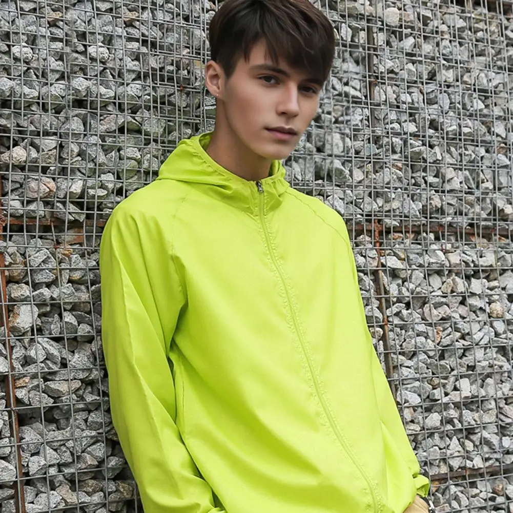 

Hooded Coat Breathable Long Sleeve Zipper Placket Sun Protection Clothing Men Women Sunscreen Jacket Solid Color UV Protection