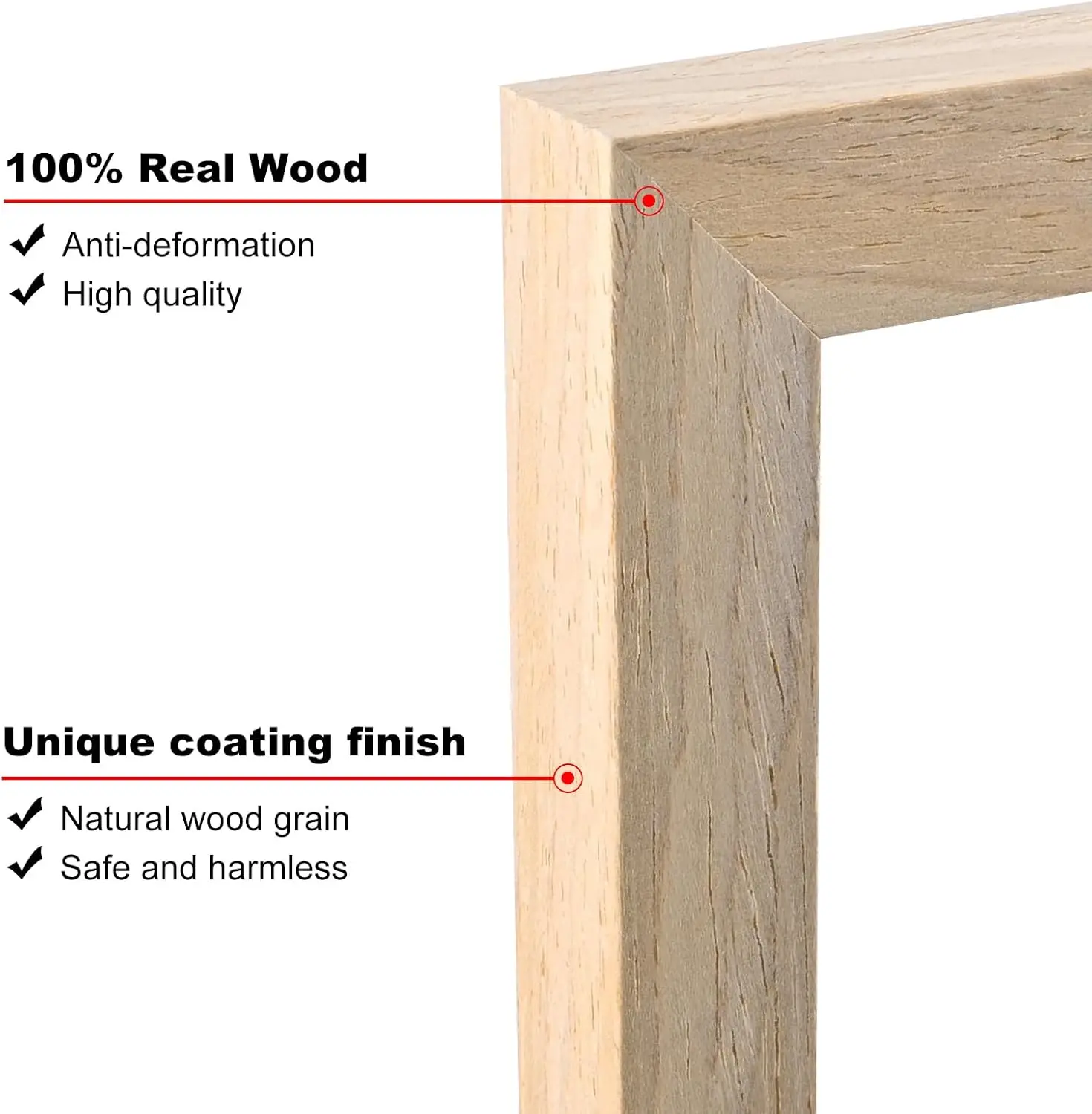 11x14 Picture Frame Natural Solid Wood Set of 4 with Acrylic Plexiglass for Wall or Tabletop Display
