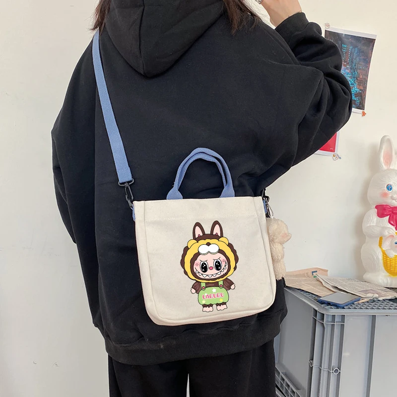 Pop Mart Labubu High-capacity Messenger Bags for Boys Girls Anime Fashion Canvas Shoulder Bag Students Commute Portable Handbags