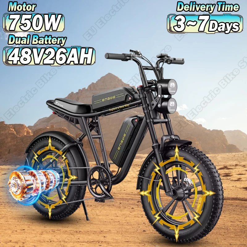 ENGWE M20 Electric Bike 750W Powerful Motor 48V26AH Lithium Battery Dual Suspension E-bike Snow 20*4.0 Fat Tire Electric Bicycle