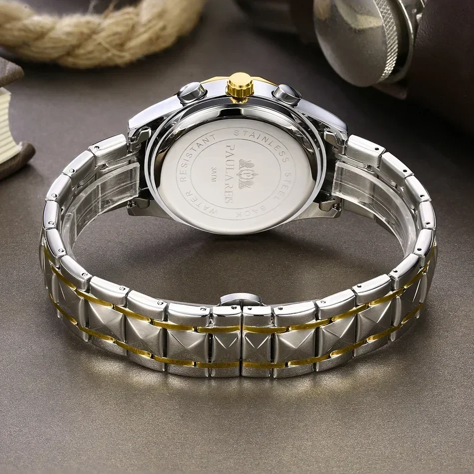 ساعات فاخرة للرجال كرونوغراف مضيء ذهبي أزرق أخضر كوارتز كاجوال على شكل ألماس ستانلس ستيل