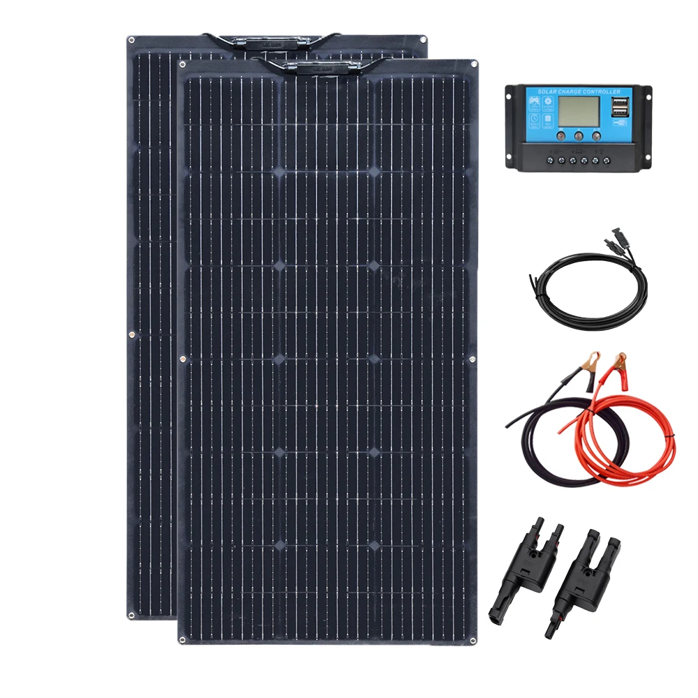 200W Solar Panel Kit / 18V 100W High Efficiency Flexible Photovoltaic Panels Solar System 12V/24V Battery Charger Controller