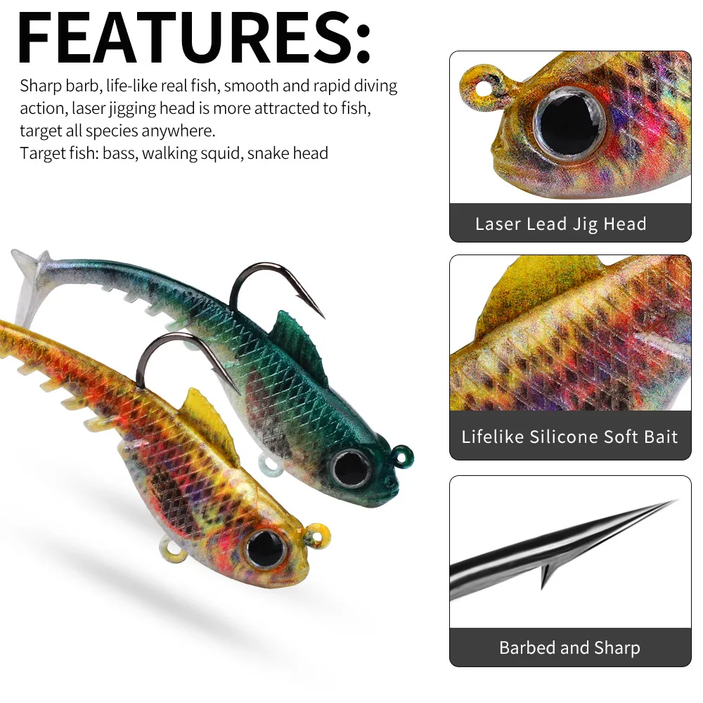 

T-tail soft bait, lead-fish, high-carbon steel, lead-head single hook, simulated freshwater bass, lure bait, fishing bait wholes