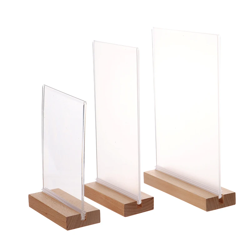 Table Top Wooden Acrylic Sign Holder Display Stand Double Sided Bottom Load Portrait Style Menu Paper Ad Photo Picture Frame