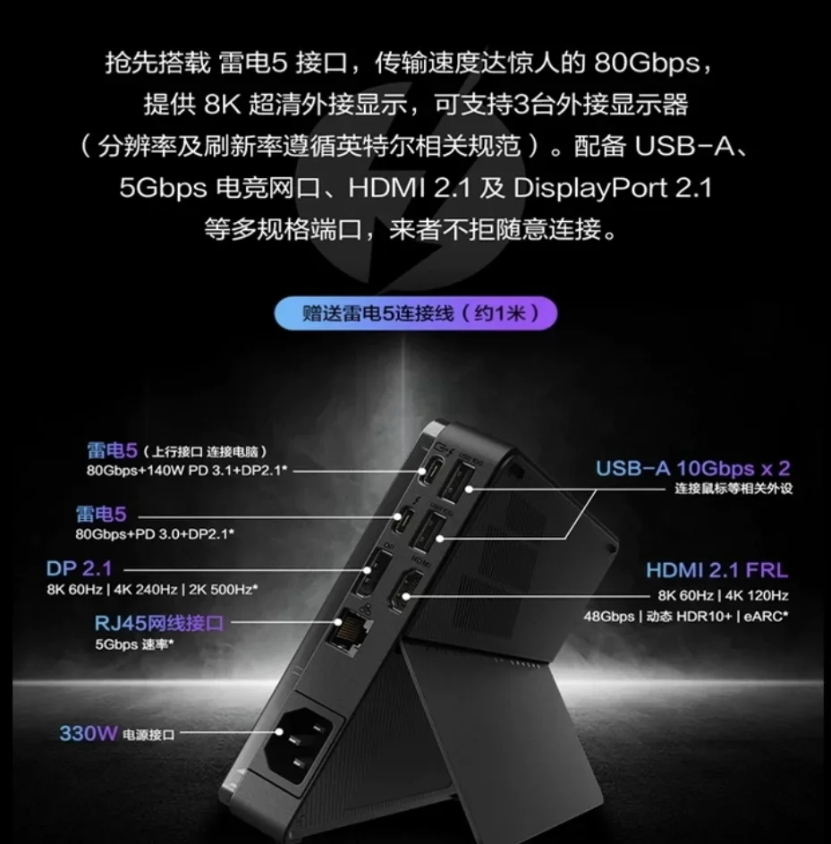 Graphics Dock XG for 5070Ti 5090 Thunderbolt 4 5 USB4 Lightweight, Laptop External GPU Enclosure for Gaming Application Use