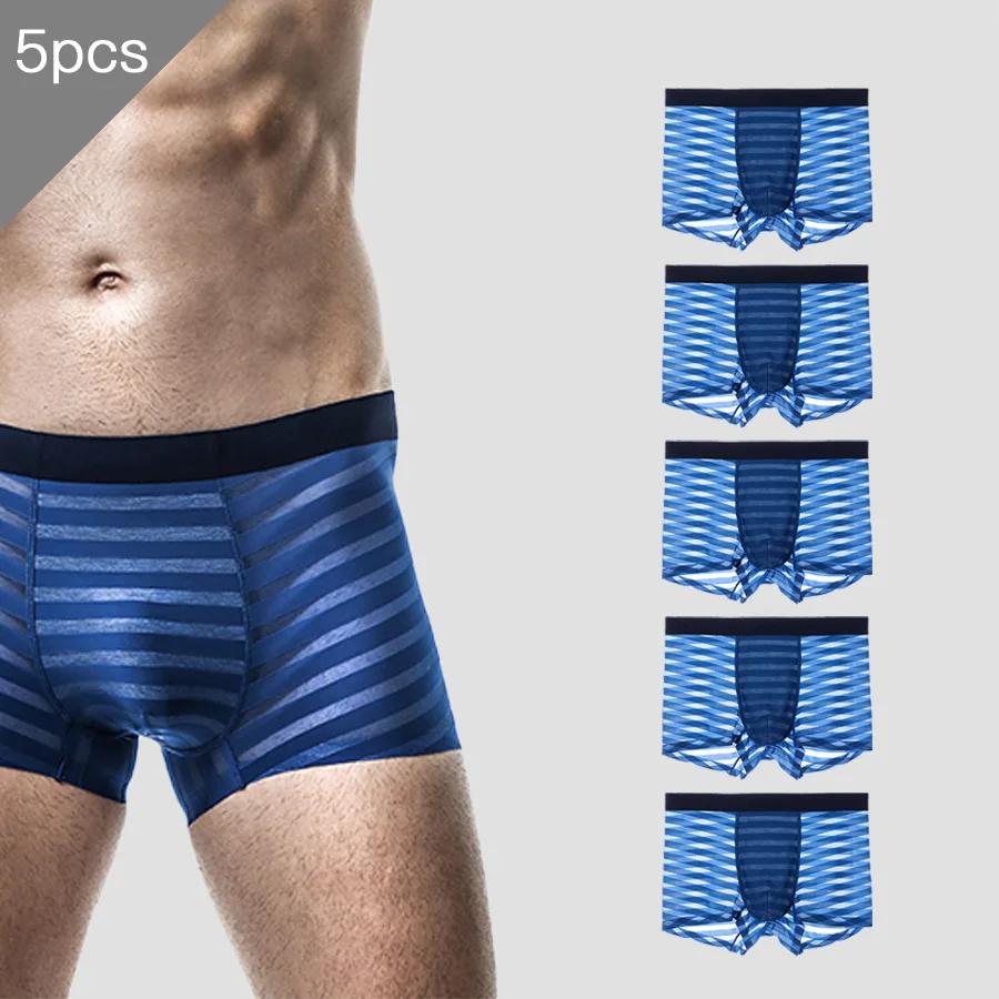 

5PCS Men's underwear ice silk, summer thin flat-angle underpants, seamless modal four-corner breathable and antibacterial shor