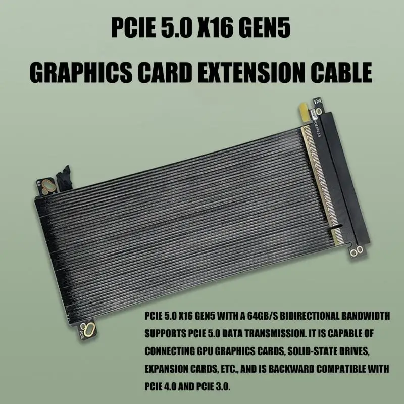 652F PCIE5.0 X16 Graphics Card Extension Cable Graphics Card Extension Cable Double Reverse Extender Cord For PC