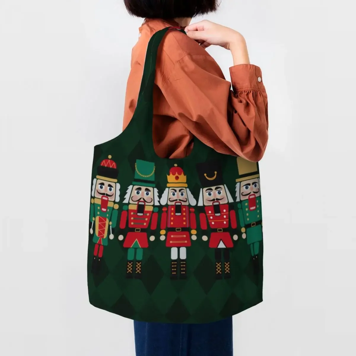 The Nutcrackers Canvas Shopping Bags Women Large Capacity Groceries Cartoon Christmas Nutcracker Toy Soldier Tote Shopper Bags