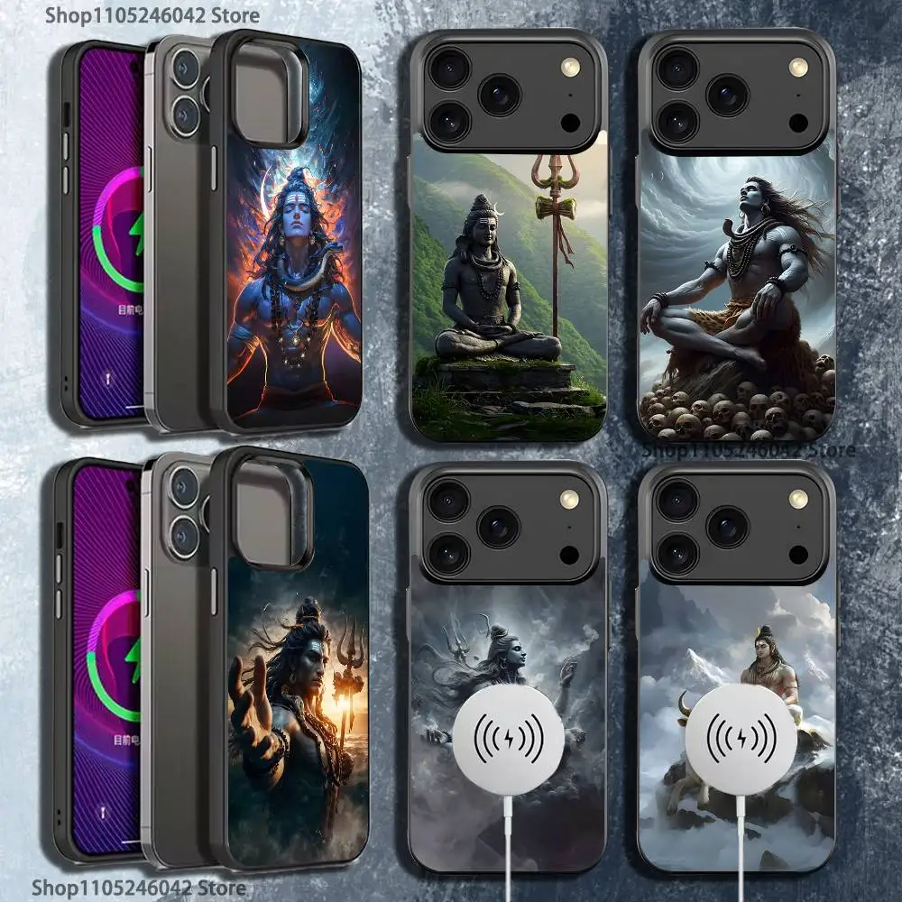 

Черный чехол для телефона Lord Shiva Mahadev Of India для iPhone 17,16,15,14,13,12,11, Pro, Max, Plus, Mini, SE4,E с магнитной беспроводной зарядкой