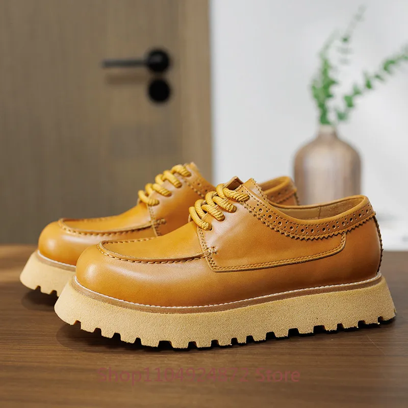 

Luxury Quality Work Shoes Men's Genuine Leather Casual British Style Fashion Outdoor Walking Platform Derby Leather Shoes Male