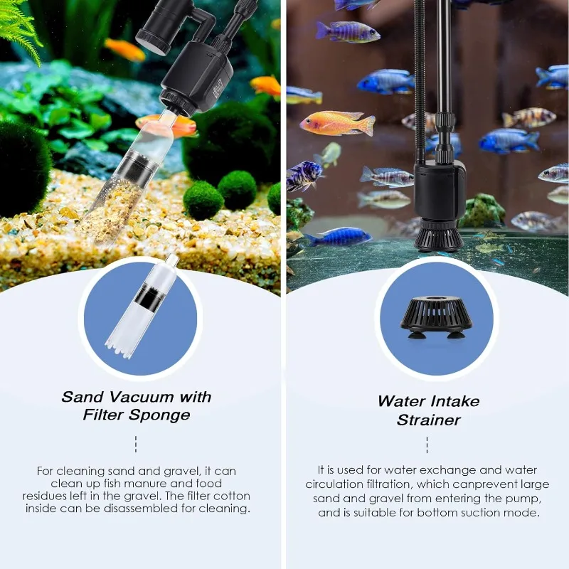 Electric Aquarium Gravel Cleaner, 6 in 1 Automatic Fish Tank Cleaning Tools Gravel Vacuum for Aquarium, Suitable for Change