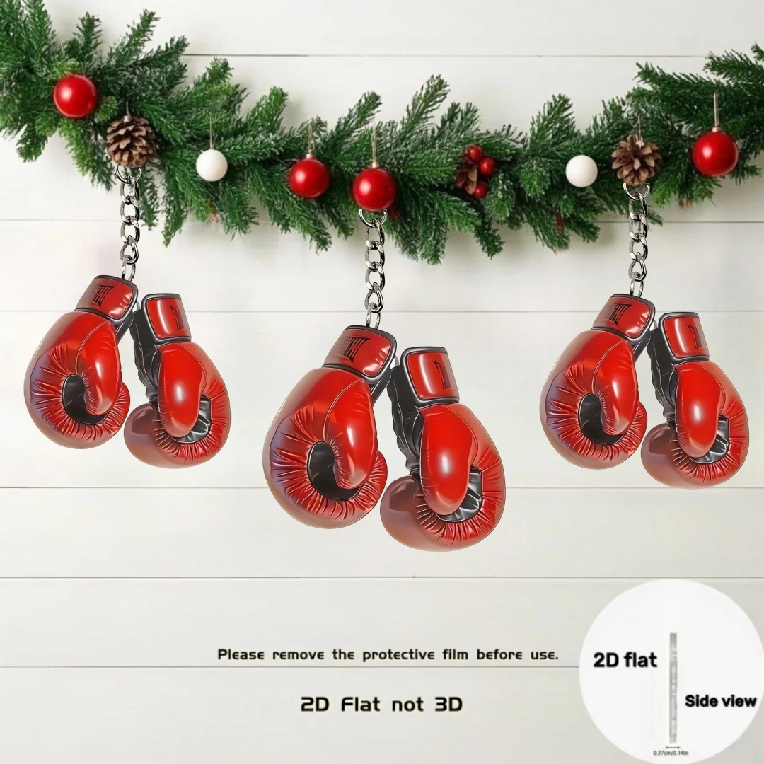 Red Boxing Gloves Keychain,2D Flat Acrylic Pendant,Hanging Decoration for Bags/Festive/Party/Gift,Sports Themed Ornament Charms