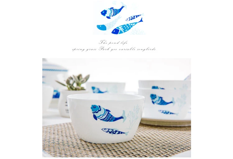 16pcs Set, Fine Bone China Dinner Plate Sets, Fish Design, Porcelain Sets Bowl Ceramic Servies Table Service,