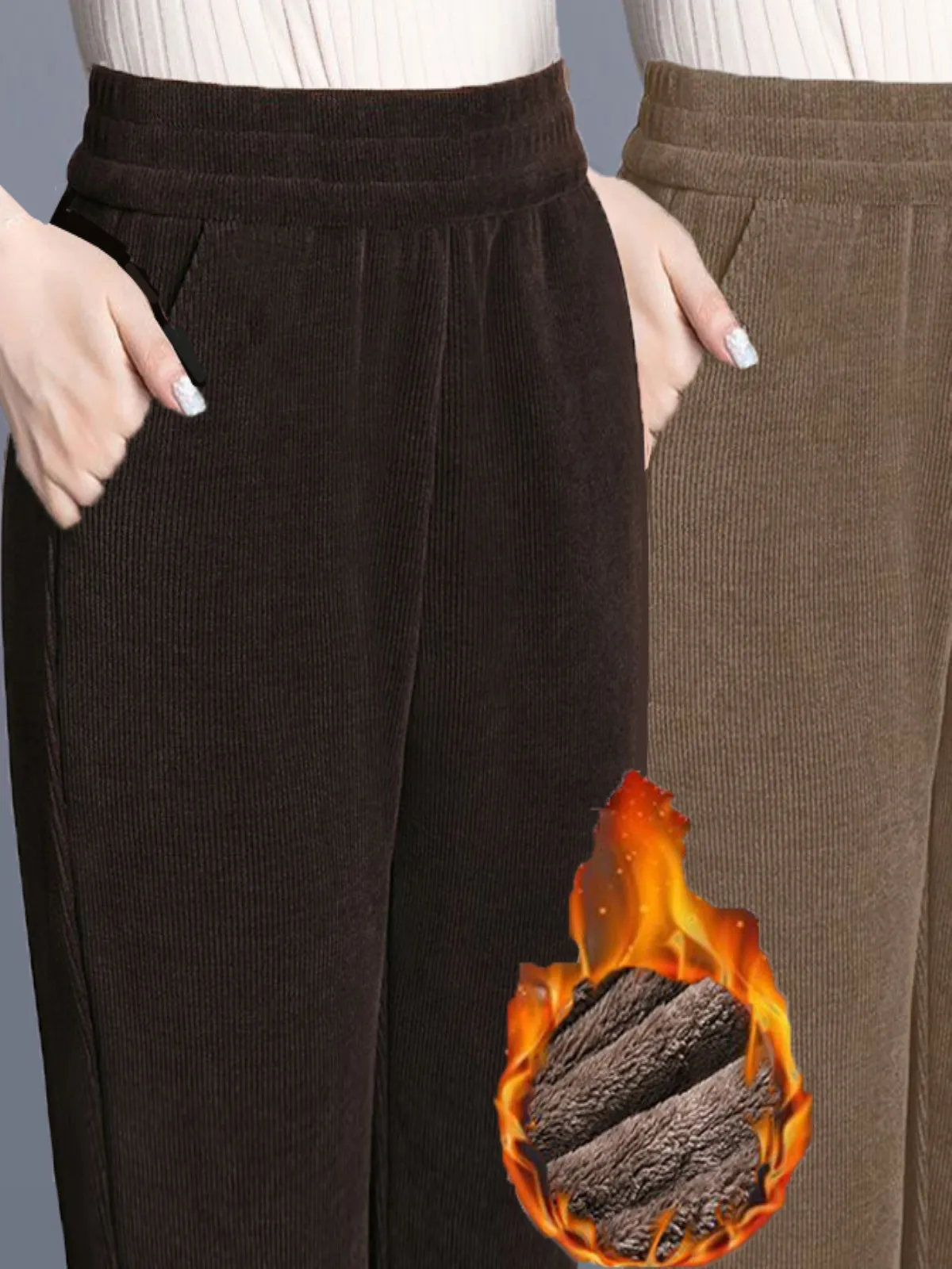 Pantaloni casual in velluto a coste a vita alta da donna Harlan Sle Fce foderati autunno inverno pantaloni larghi taglie forti