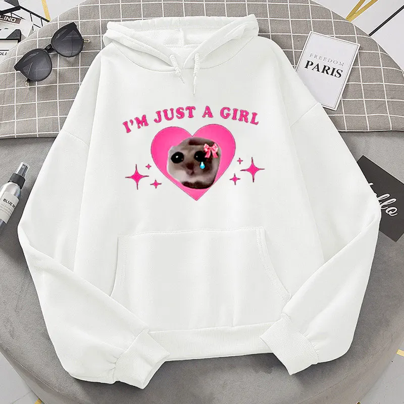 Sad Hamster Meme I\'m Just A Girl Graphic Hoodies Women Clothing Harajuku Aesthetic Sweatshirt Vintage Unisex Streetwear Clothes