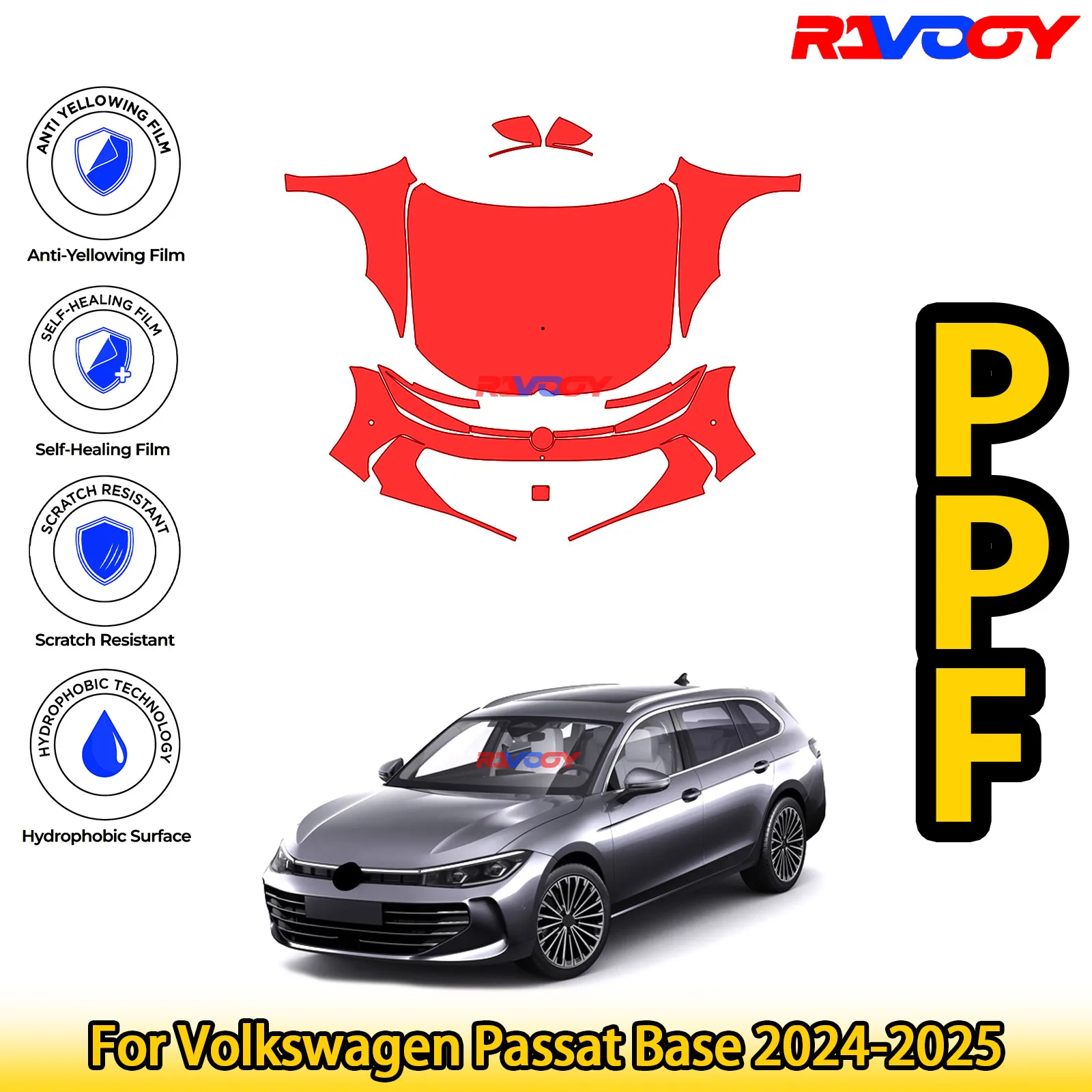 

For Volkswagen Passat Base 2024-2025 Glossy Matte Black Precut front PPF Kit Paint Protection Film