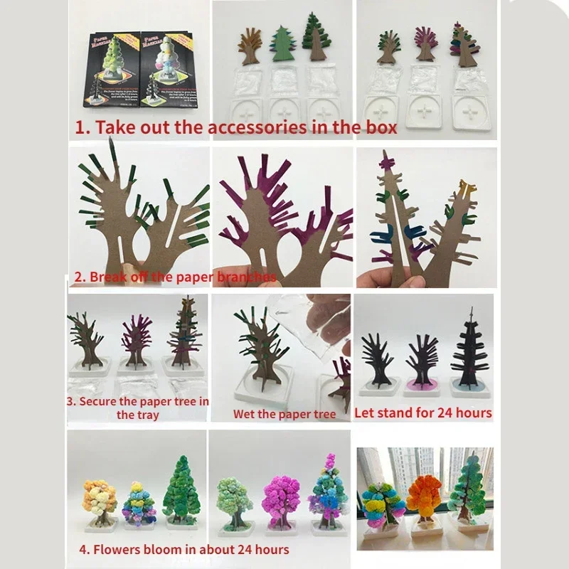 Paper Tree Flowering Magic Tree Children\'s Educational Toy Experiment Diy Crystal Three in One