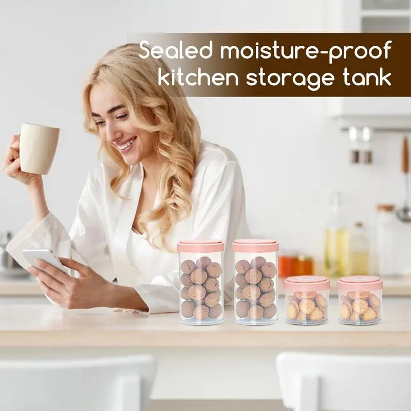 4pcs Food Storage Container Set Airtight Canister Kitchen Pasta Multigrain Sealed Cans Cereal Refrigerator Tank With Lid