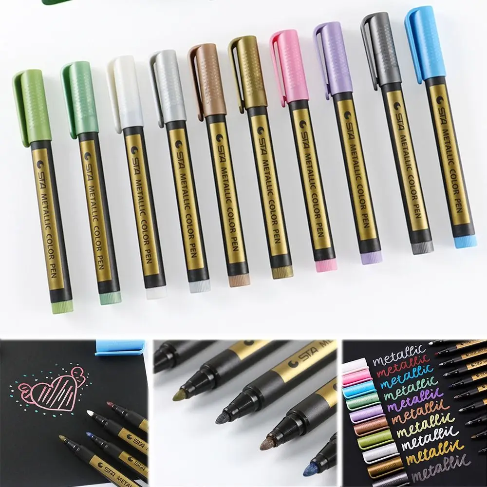10 Colors Metallic Marker Waterproof Permanent Paint Pen DIY Manga Drawing Pens Water-based Color Pens Photo Album Writing Pen