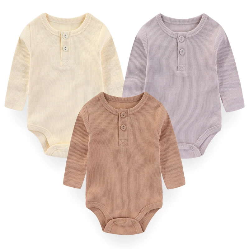 3 Pieces Solid Color Unisex Baby Bodysuits Cotton Soft Newborn Boy Girl Onesies 0-24M Long Sleeves Infant Clothes