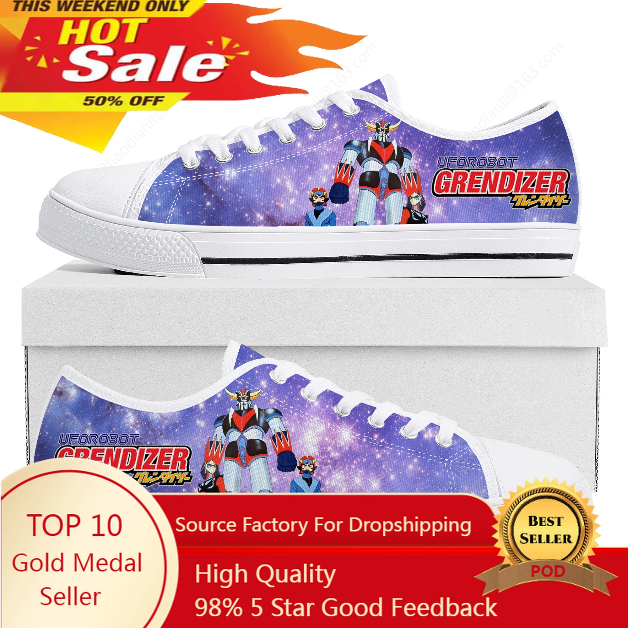 

Hot Cartoon UFO Robot Grendizer Anime Low Top Sneakers High Quality Mens Womens Teenager Canvas Sneaker Couple Shoes Custom Shoe