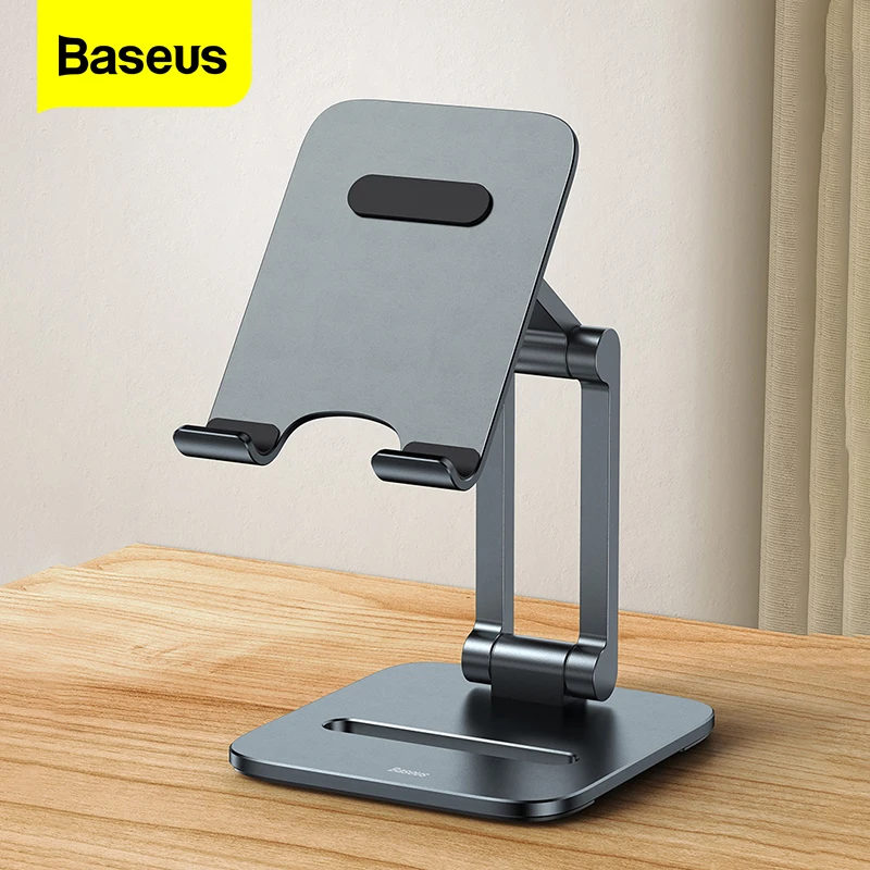 Baseus Phone Holder Foldable Mobile Phone Desk Stand Adjustable Metal Tablet Holder For iPhone 13 iPad Pro Air Universal Support