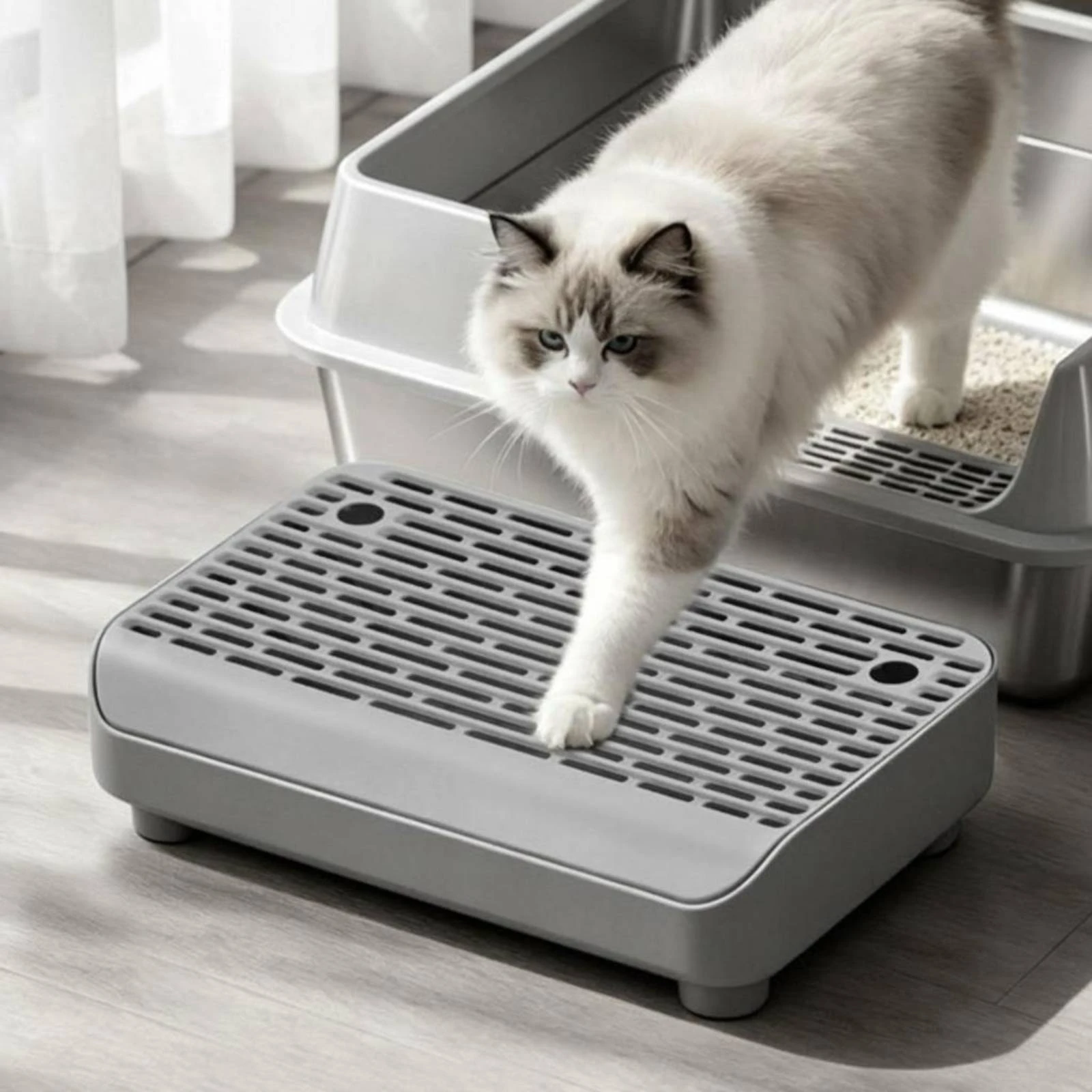 Cat Litter Box Step Non Slip Double Layer Washable Pad for Litter Box Cabinet for Cats