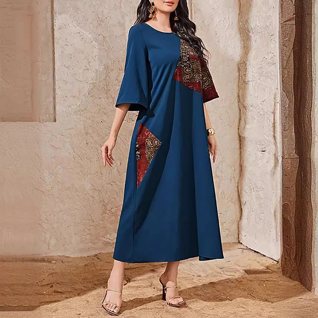 

Fashion Women Print Maxi Dress Summer Kaftan Muslim Abaya Turkey Arabic Robe 2024 Elegant Caftan Marocain Femme Djellaba Vestido