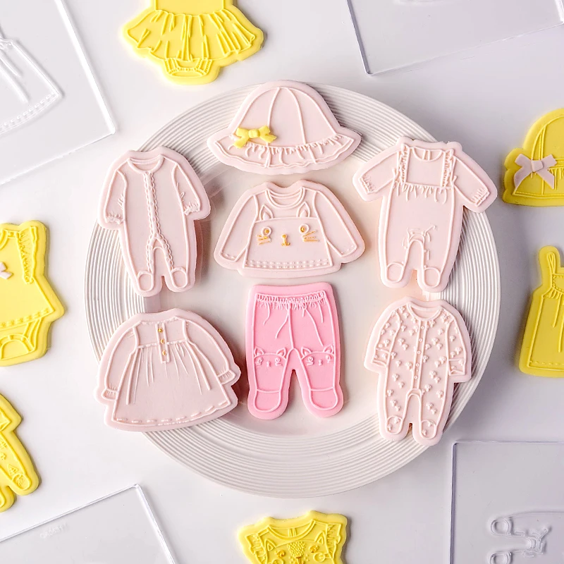 Cartoon Baby Clothes Cookie Embosser Mold Fondant Biscuit Mold Baby Shower Cookie Press Stamp Cake Decoration Mold Baking Tools