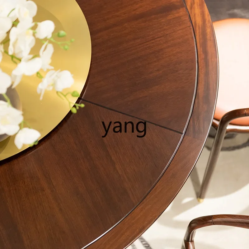 XYY simple ebony turntable round dining table all solid wood modern light luxury restaurant furniture