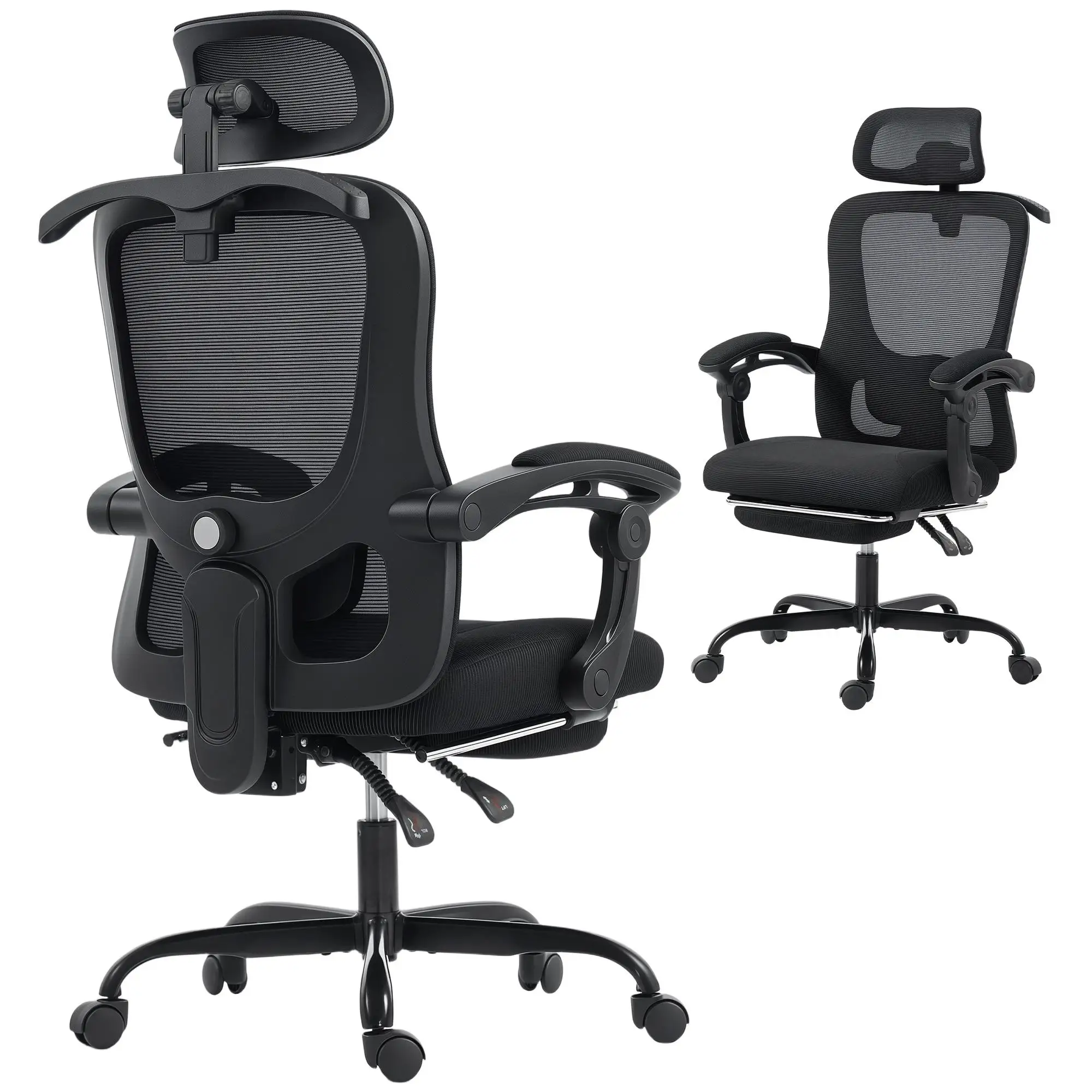 Chaise de bureau ergonomique HOMCOM avec dossier en maille, support réglable pour la tête et le bas du dos, rotation à 360° °   Rotation 44,5-52,5 cm