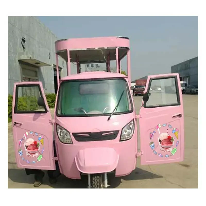 Usa Pink Electric Food Truck with Full Kitchen for Sale Motorcycle Gelato Ice Cream Cart with Freezer Wedding Mobile Coffee Bar