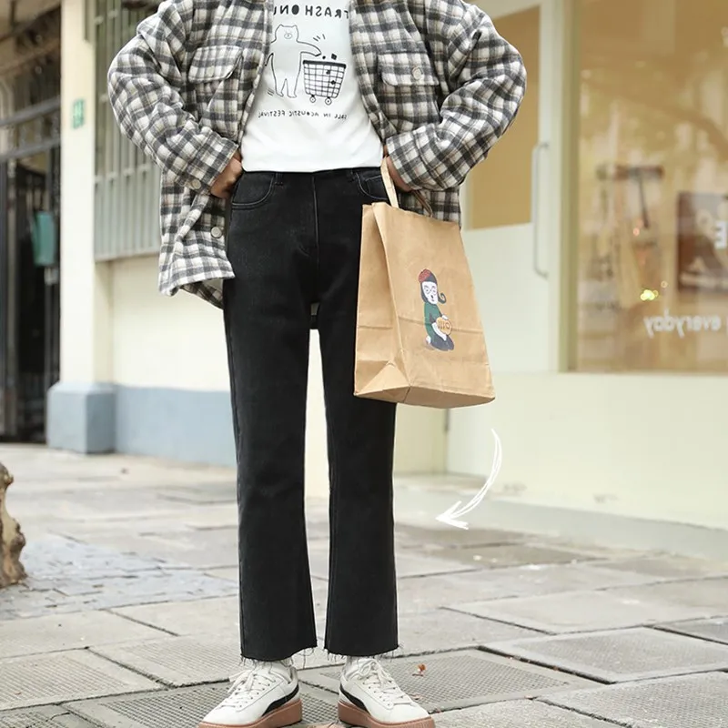 

Джинсы больших размеров, женские осенне-зимние новые свободные тонкие прямые брюки с девятью точками, широкие брюки на бедрах