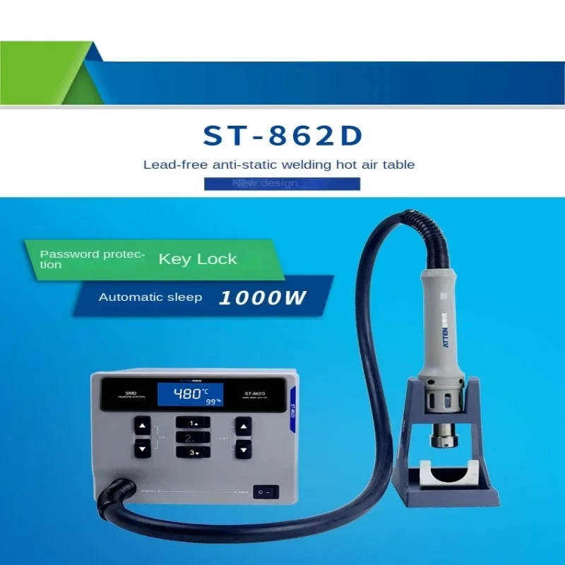 220V 1000W ATTEN ST-862D Hot Air Gun Digital Display Lead-free BGA Rework Station Automatic Sleep Repair Desoldering Station