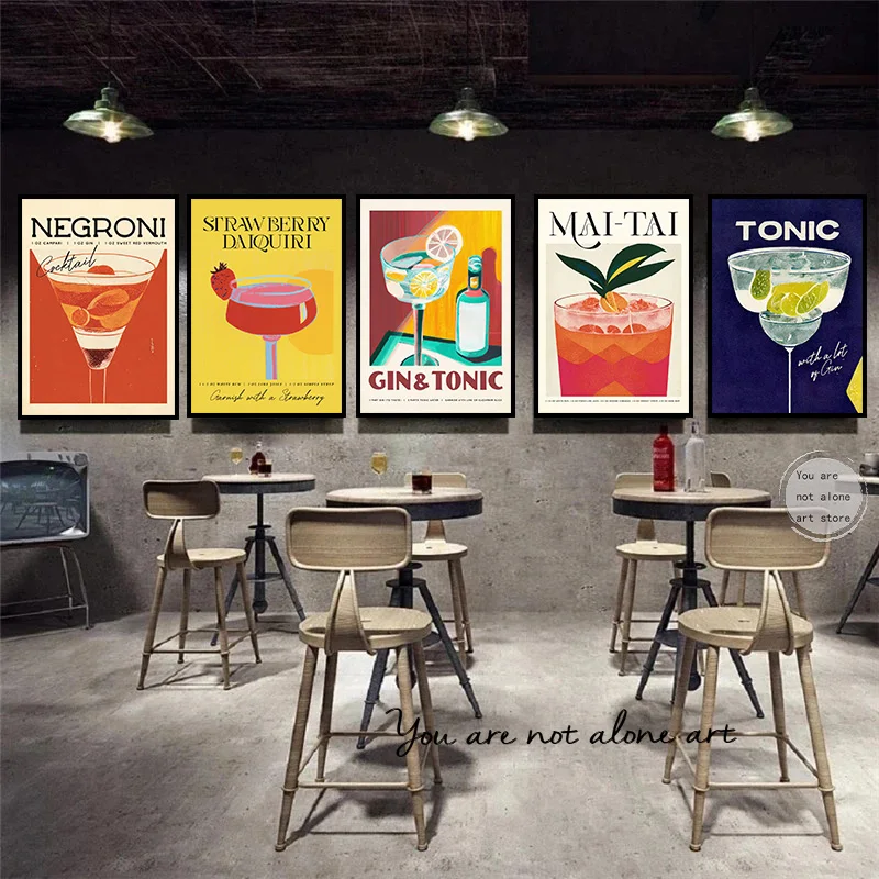 Vintage Drinks Mojito Aperol Gin and Tonic Lemon Kitchen Art Poster Canvas Painting Wall Prints Picture for Bar Cafe Home Decor